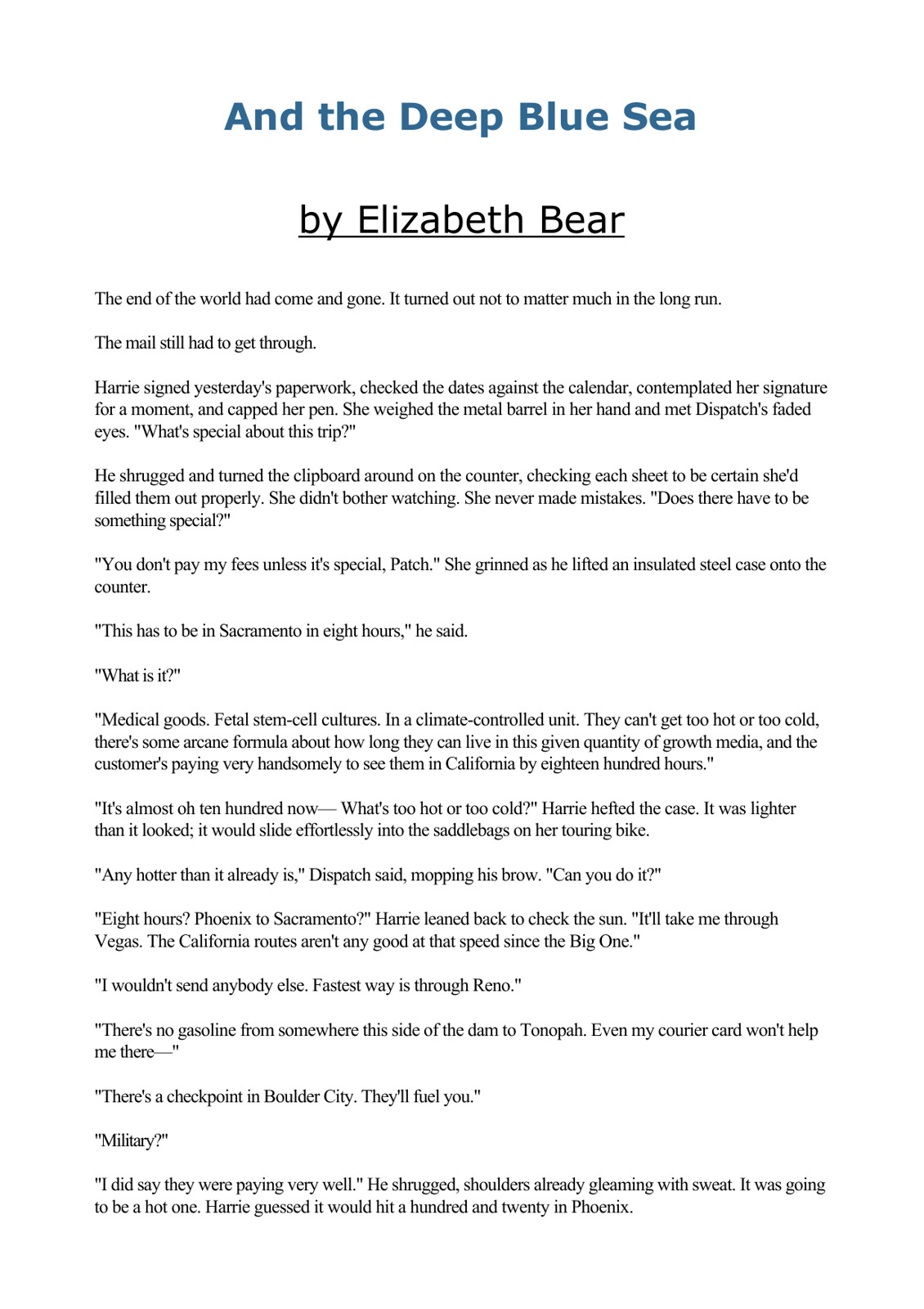 Bear, Elizabeth - And the Deep Blue Sea