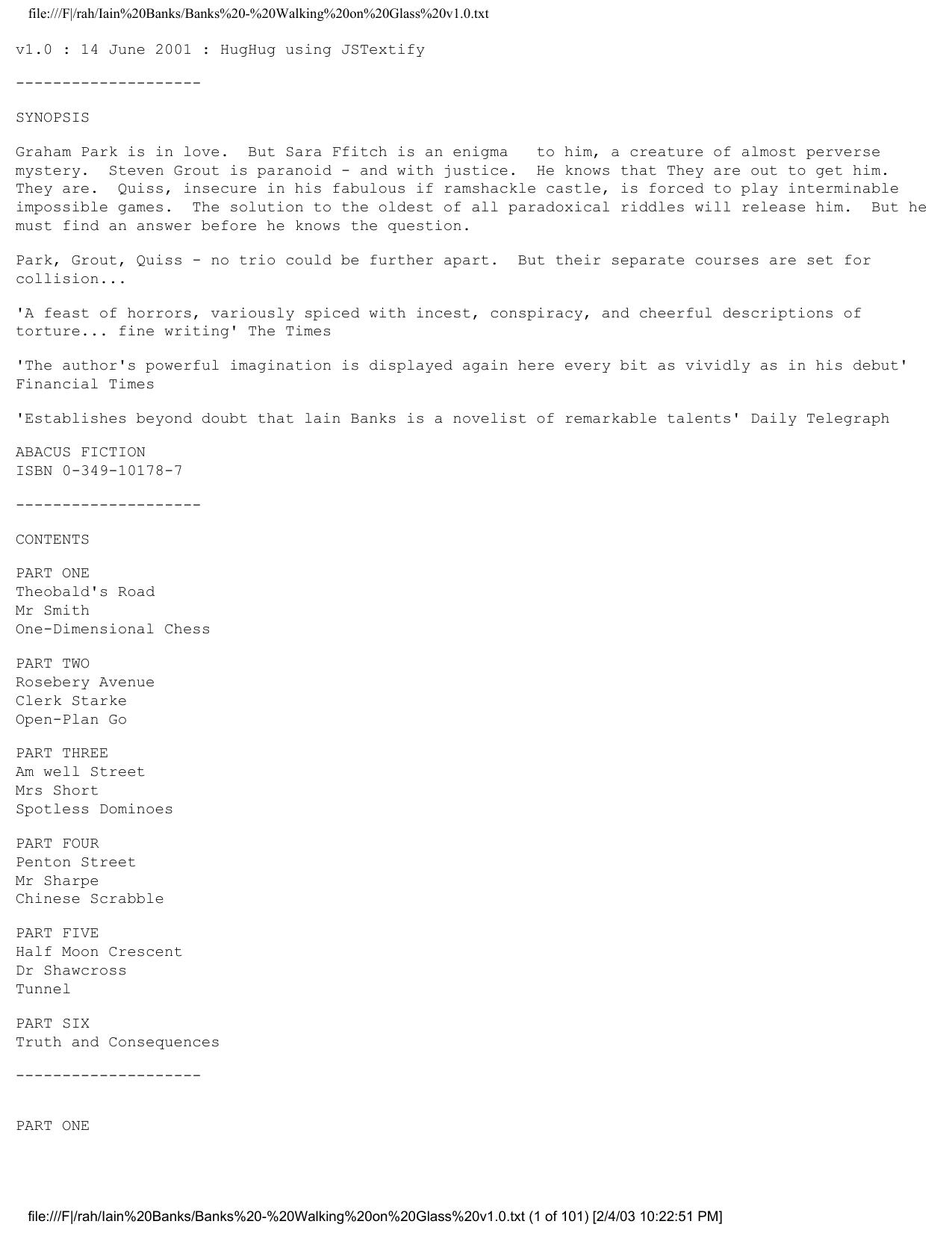 Banks, Iain - Walking on Glass