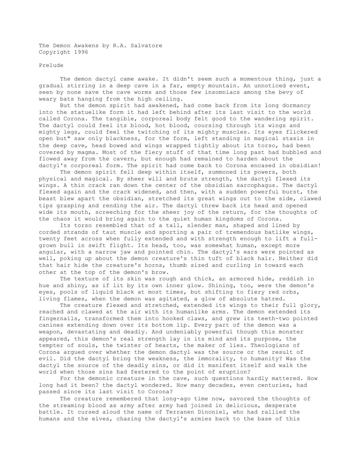 Salvatore, R.A - Demon Wars - 01 - Demon Awakens, The.txt