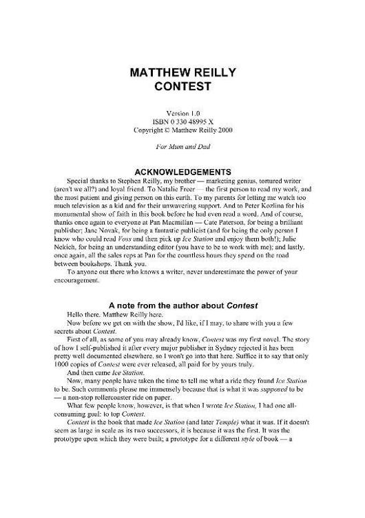 Reilly, Matthew - Contest