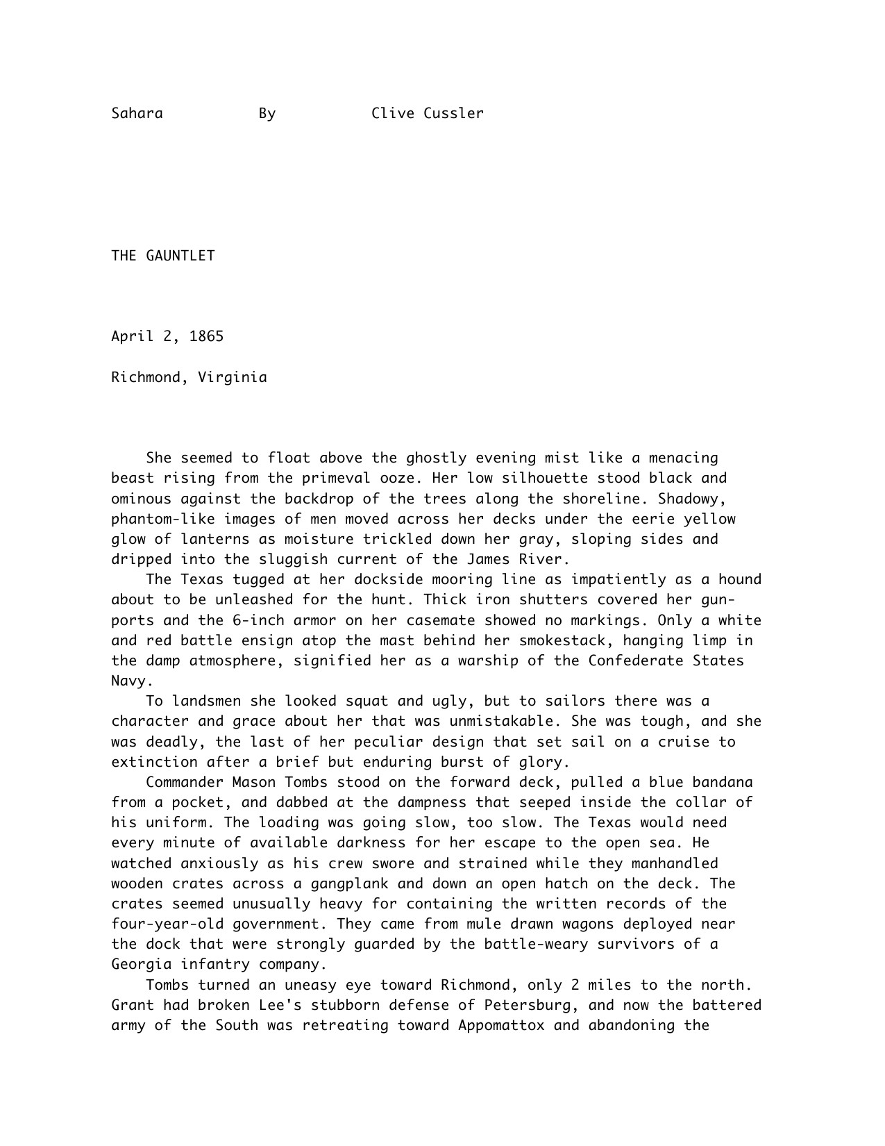 Cussler, Clive - Dirk Pitt - 11 - Sahara.txt