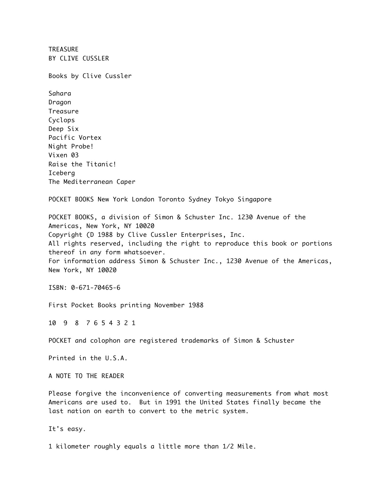 Cussler, Clive - Dirk Pitt - 09 - Treasure.txt