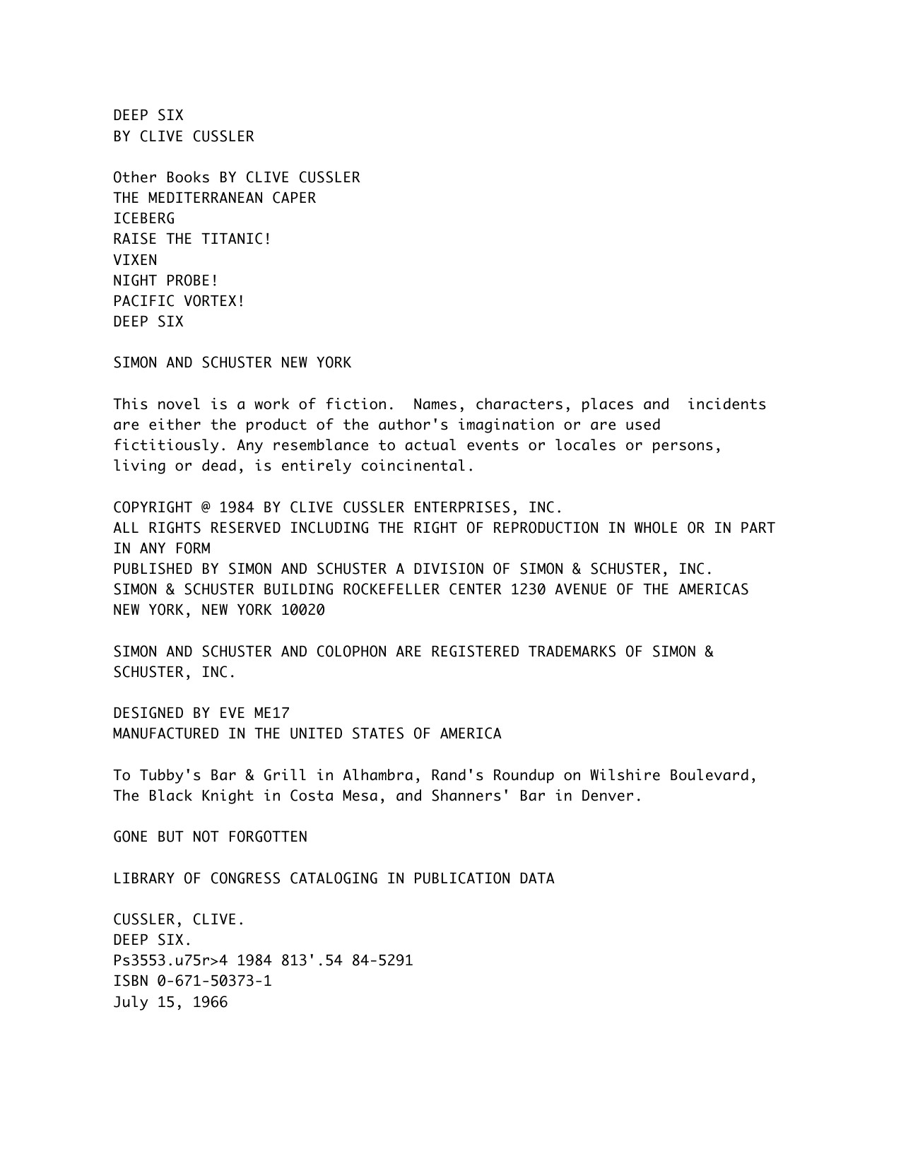 Cussler, Clive - Dirk Pitt - 07 - Deep Six.txt