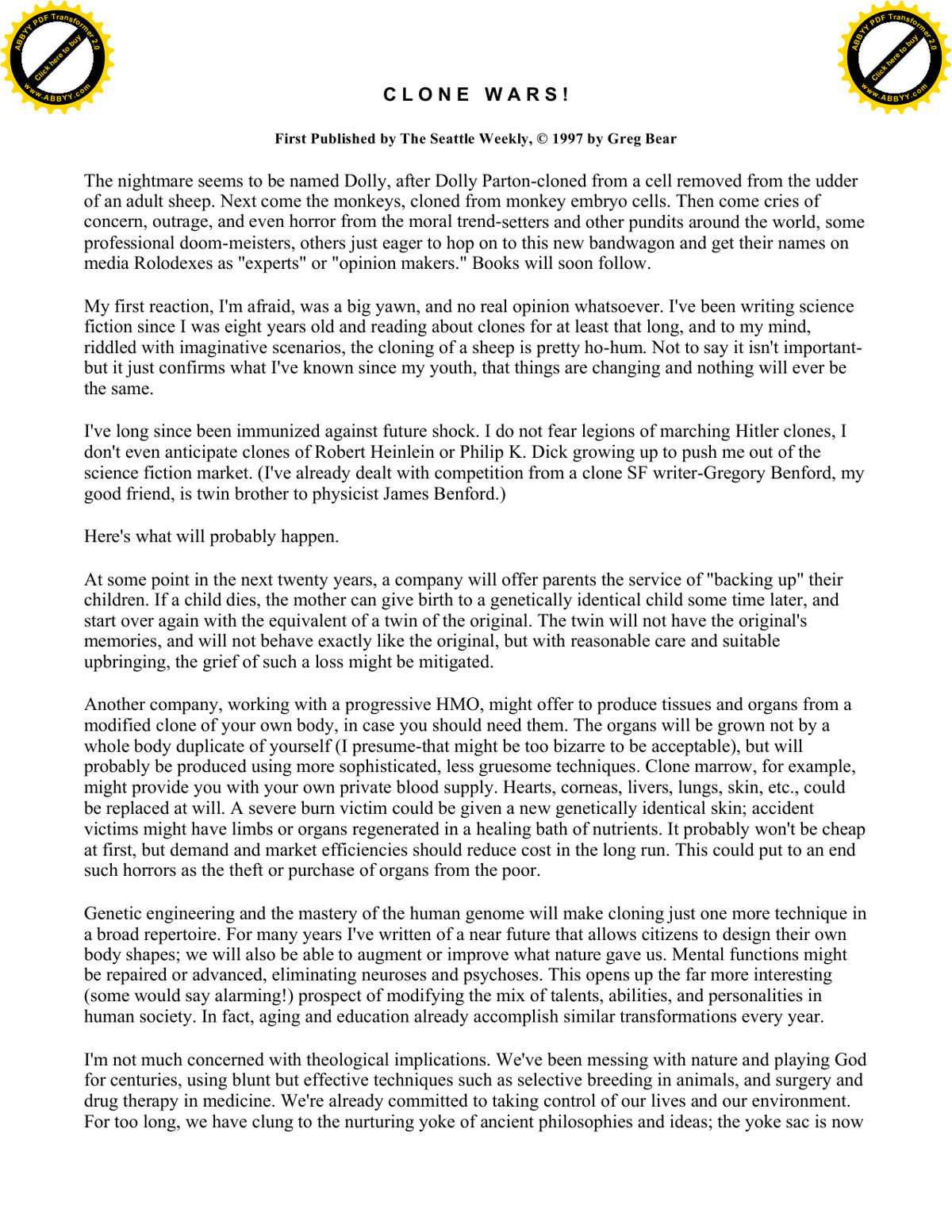 Bear, Greg - Clone Wars