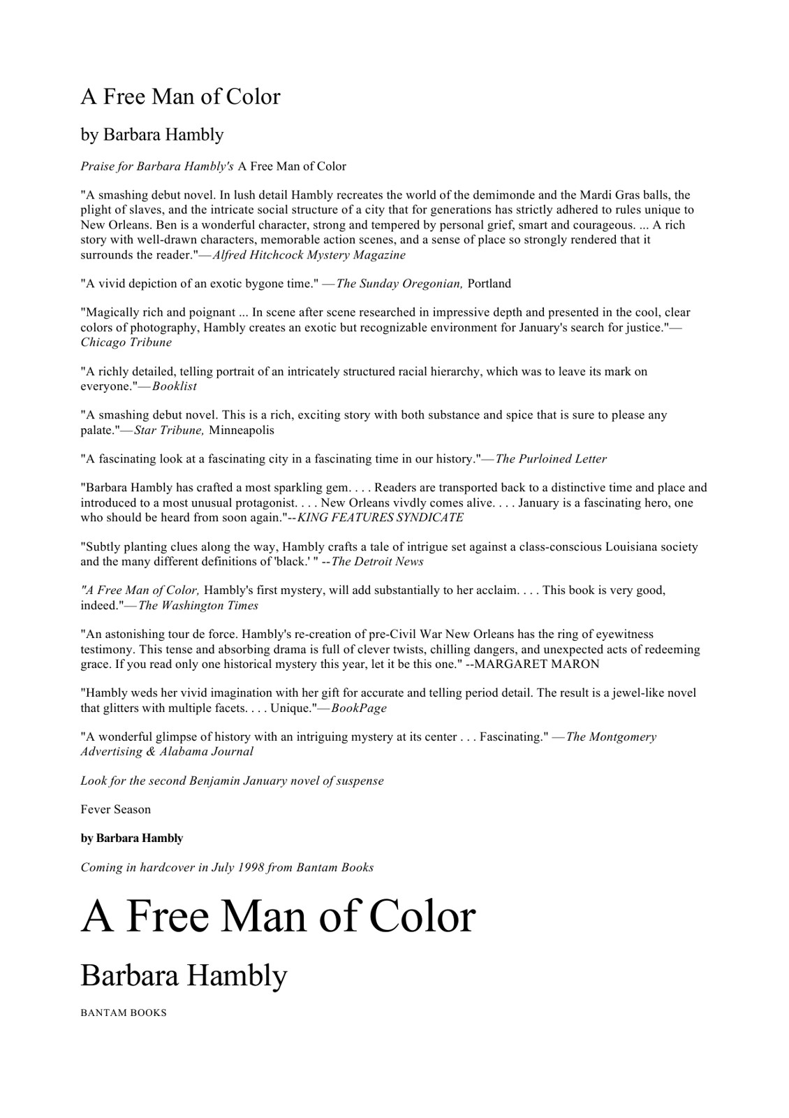 Hambly, Barbara - Benjamin January 01 - A Free man of Color