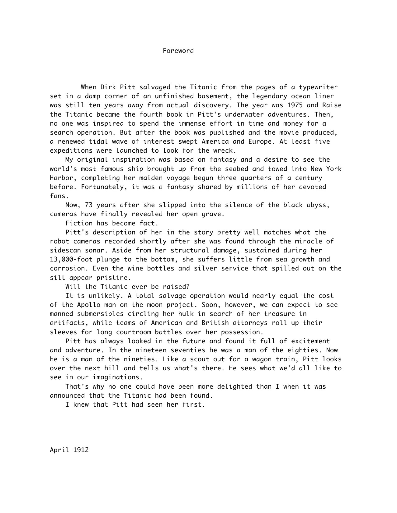 Cussler, Clive - Dirk Pitt - 04 - Raise The Titanic.txt