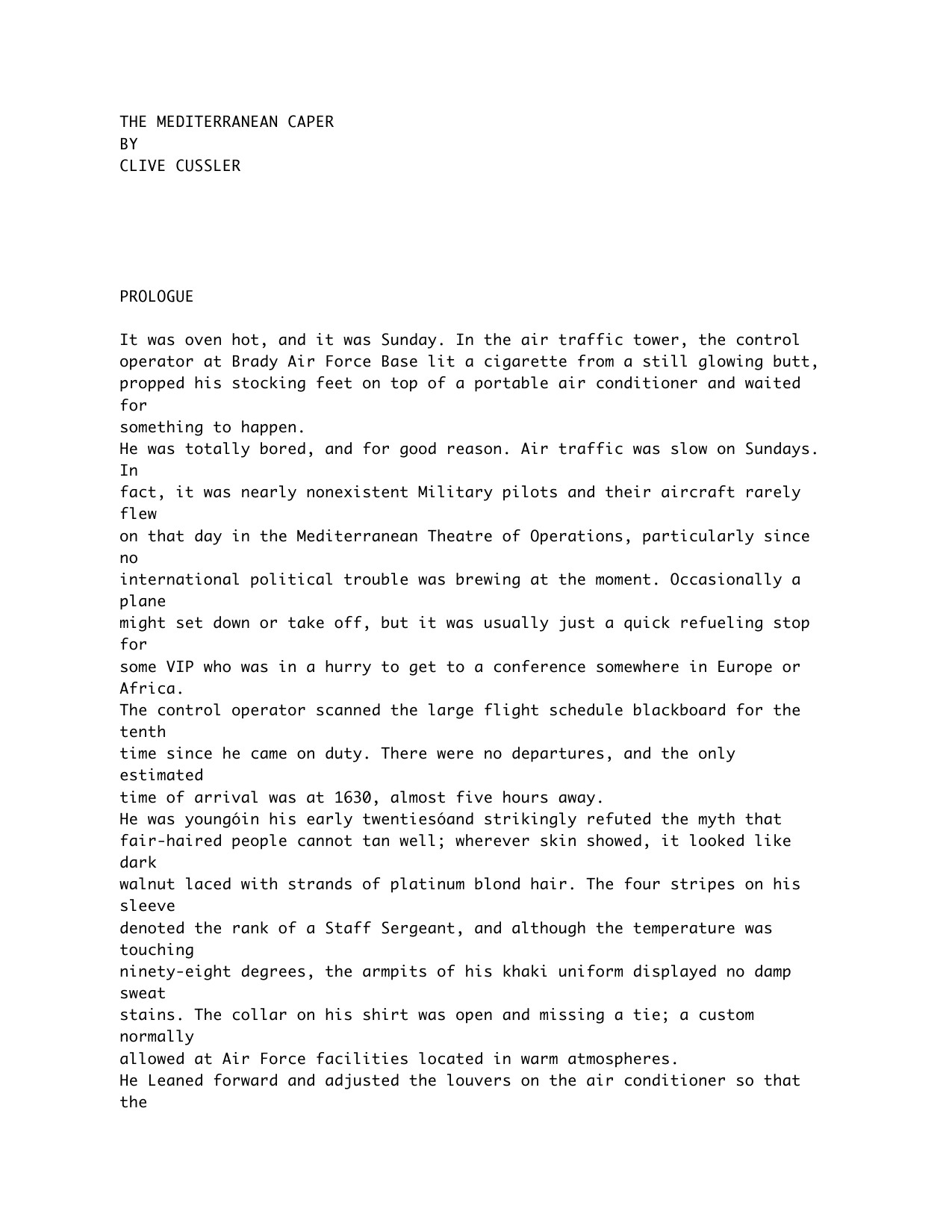 Cussler, Clive - Dirk Pitt - 02 - The Mediterranean Caper.txt