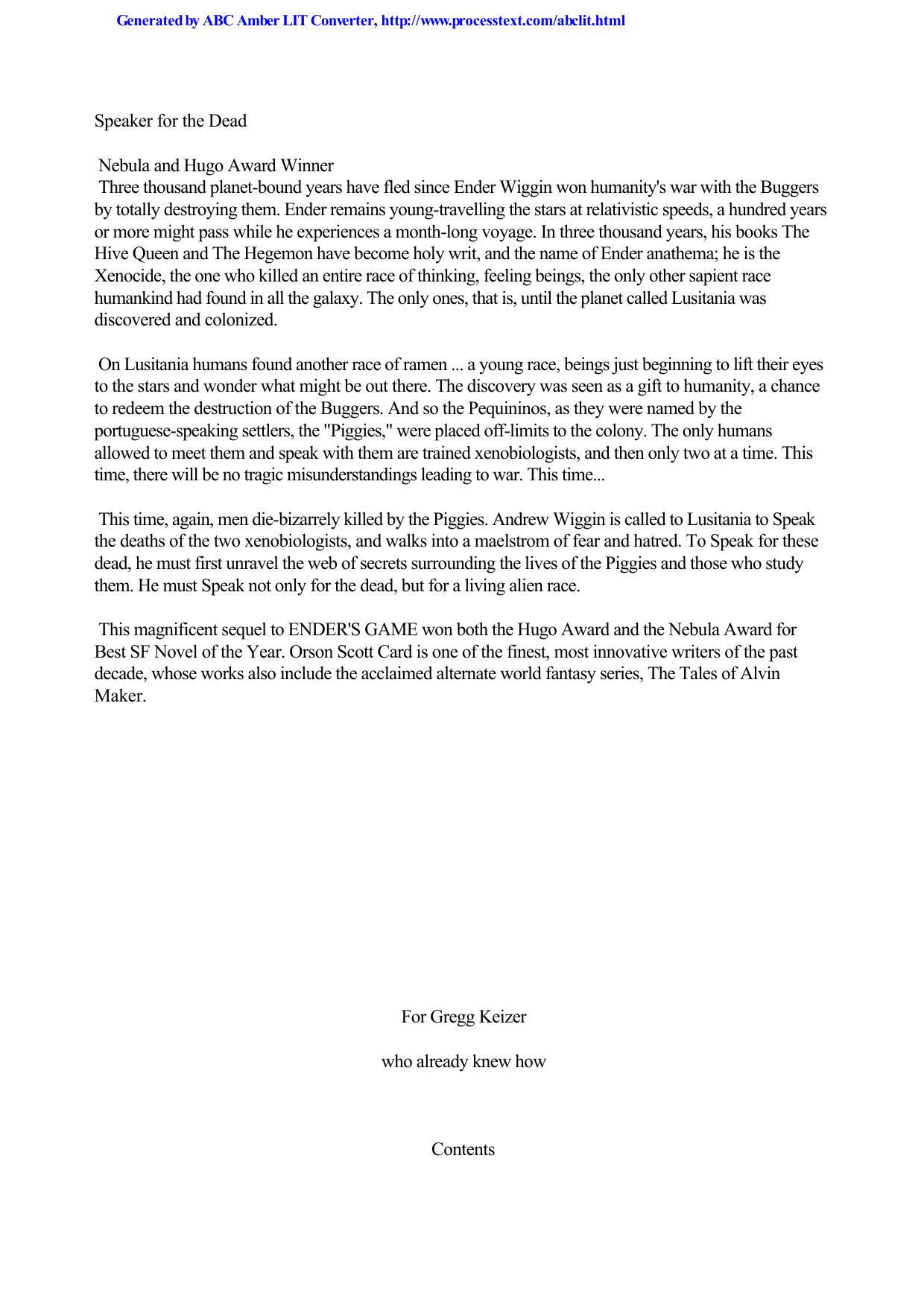 Card, Orson Scott - Ender's Saga 02 - Speaker for the Dead