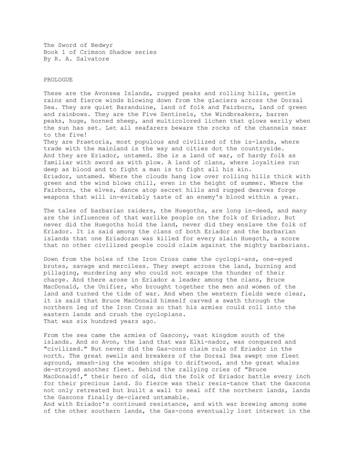Salvatore, R.A - Crimson Shadow - 01 - The Sword Of Bedwyr