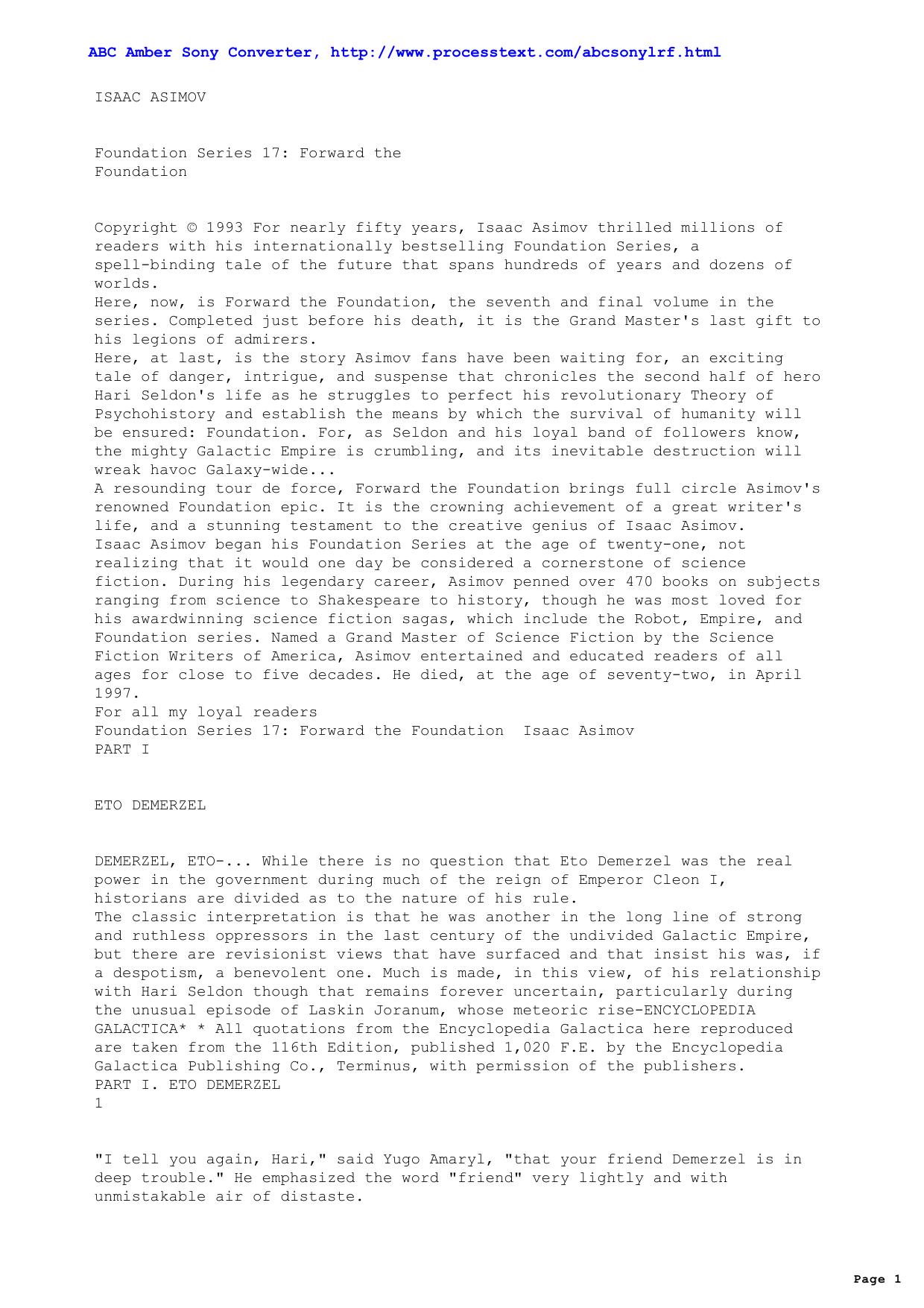 Asimov, Isaac - Foundation Series 17 Forward the Foundation