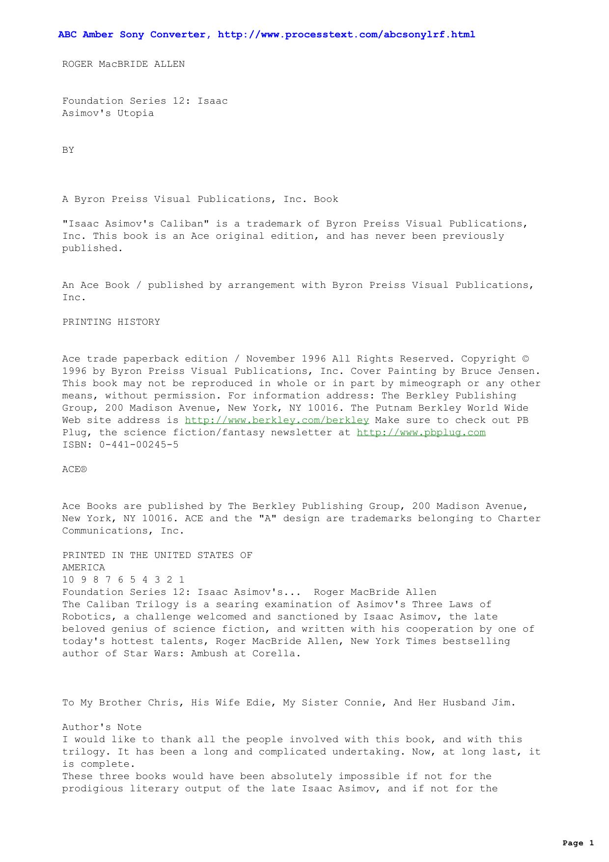 Asimov, Isaac - Foundation Series 12 Isaac Asimovs Utopia