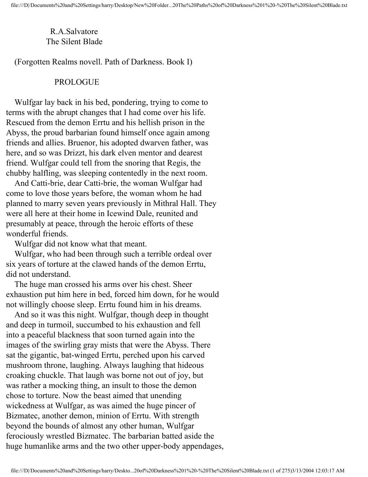 Salvatore, R.A - Paths of Darkness 01 - The Silent Blade