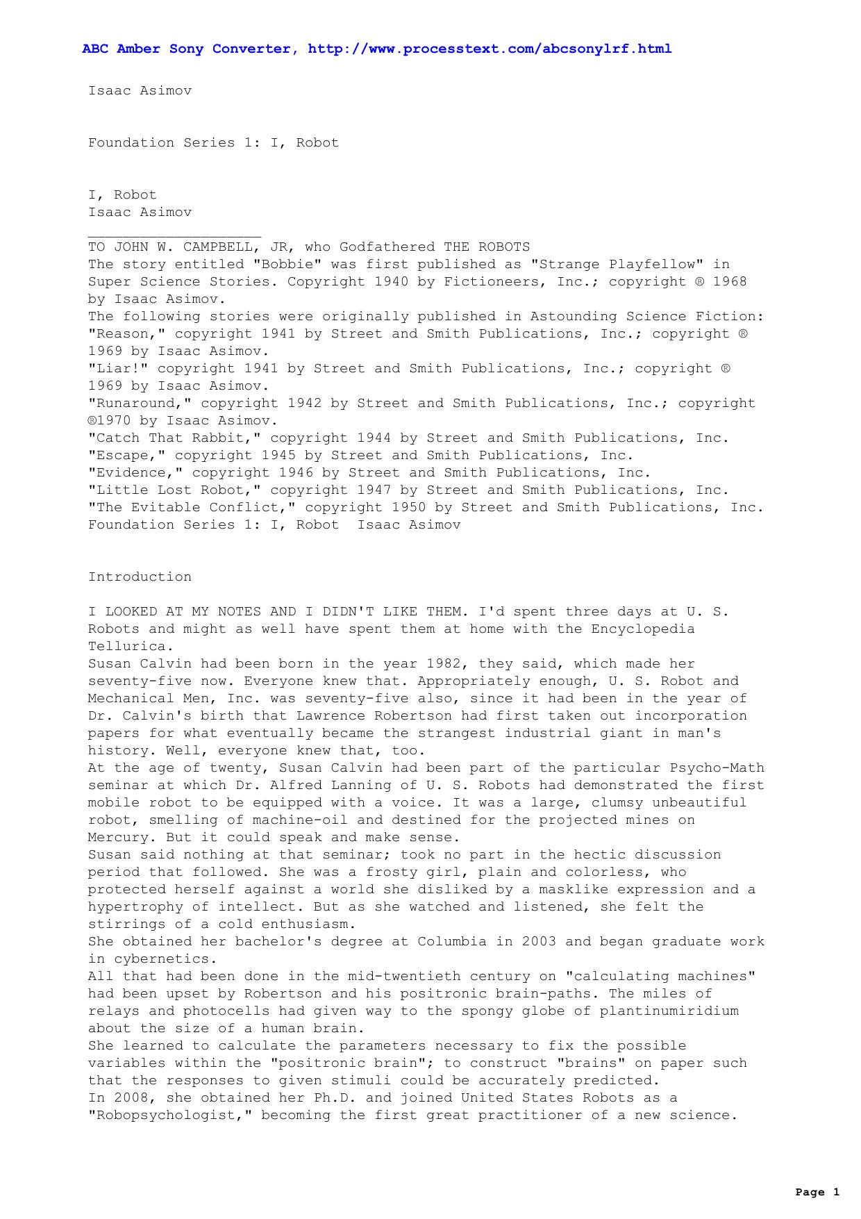 Asimov, Isaac - Foundation Series 01 I Robot