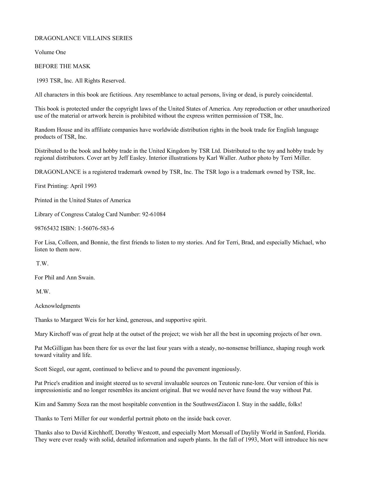 Williams, Michael - Dragonlance Villians 01 - Before the Mask