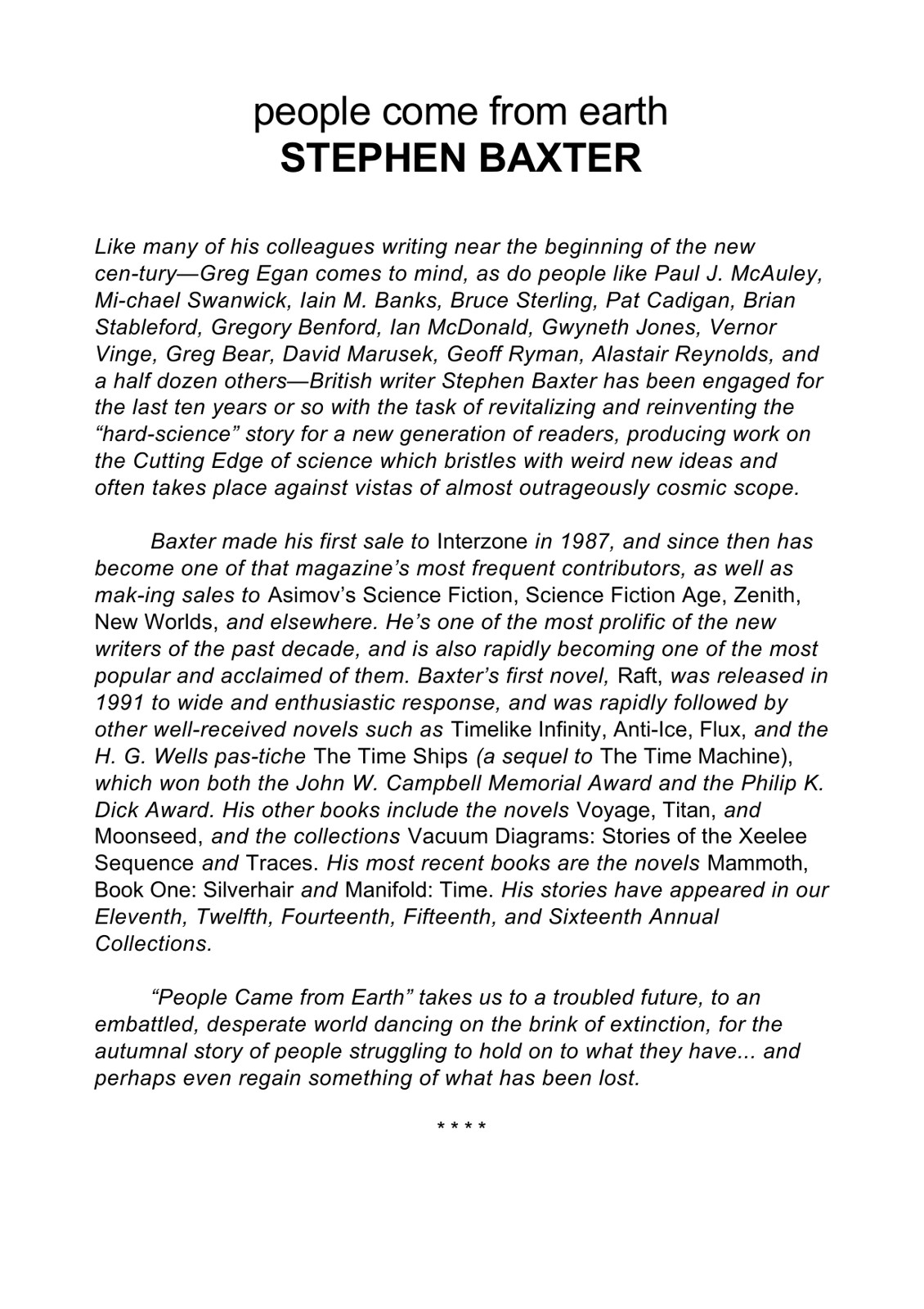 Baxter, Stephen - People Come from Earth