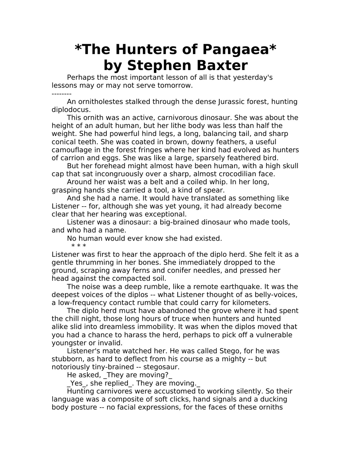 Baxter, Stephen - The Hunters of Panega