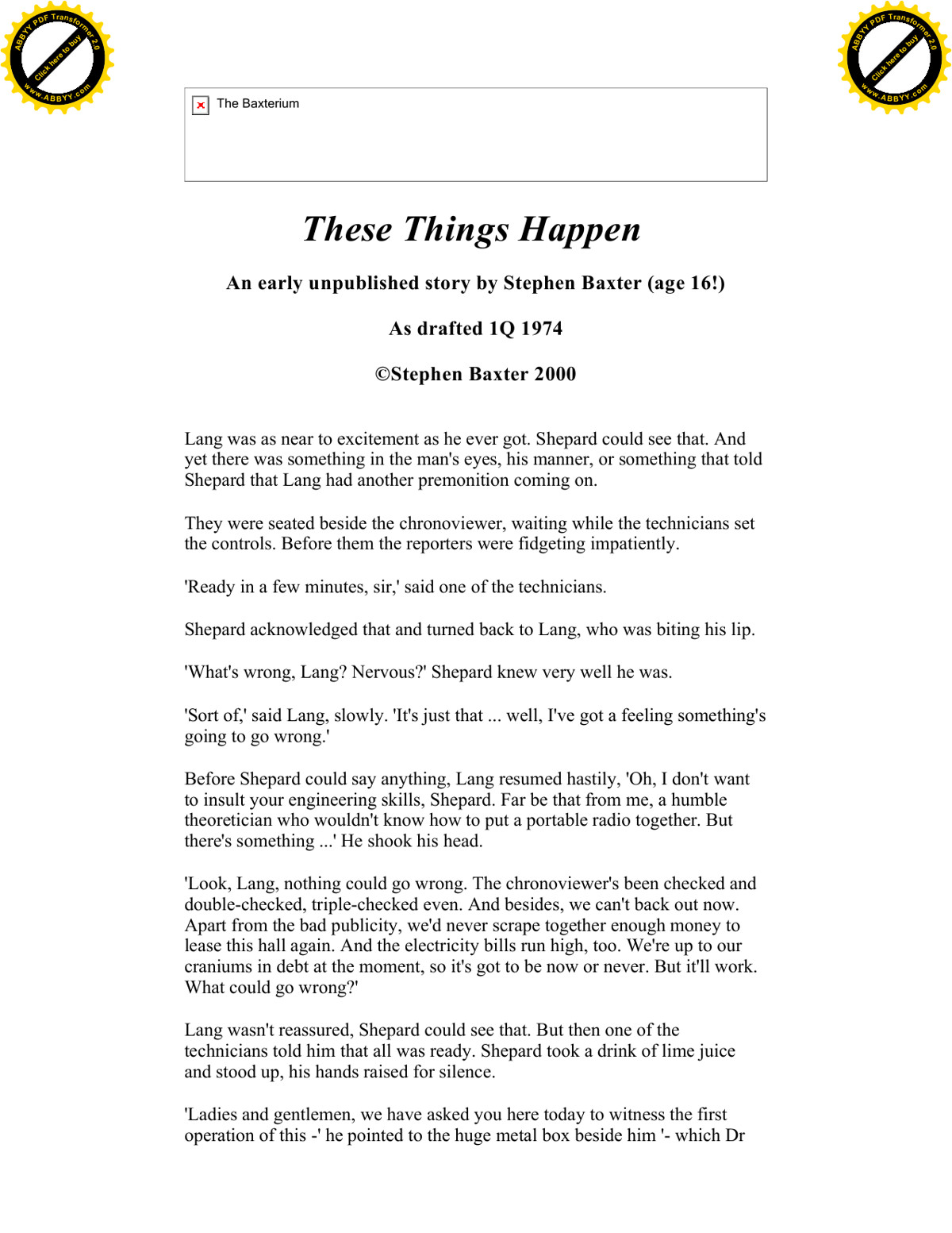 Baxter, Stephen - These Thing Happen